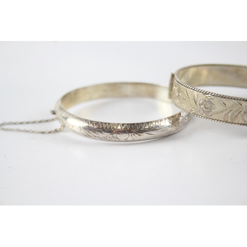 2 - Three Sterling Silver Mid Century Bangles inc. Etched  54g