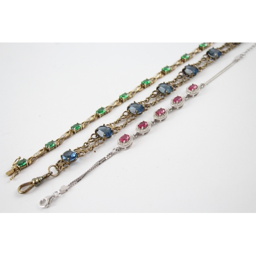 24 - Three Sterling Silver Gemstone Tennis Bracelets including Diopside  26g