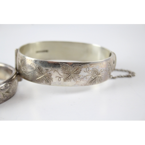 26 - Two Sterling Silver Mid Century Bangles inc. Foliate, Etched, 74g