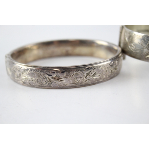 26 - Two Sterling Silver Mid Century Bangles inc. Foliate, Etched, 74g