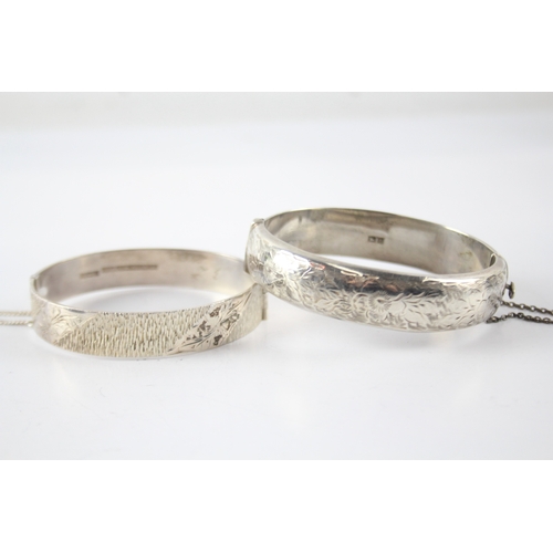 40 - Two Sterling Silver Mid Century Bangles inc. Textured, Etched, 52g