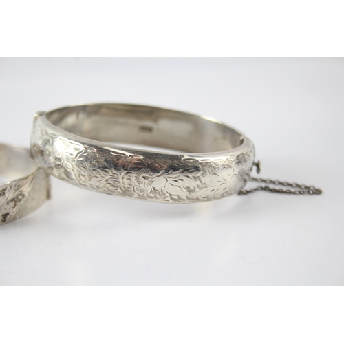 40 - Two Sterling Silver Mid Century Bangles inc. Textured, Etched, 52g