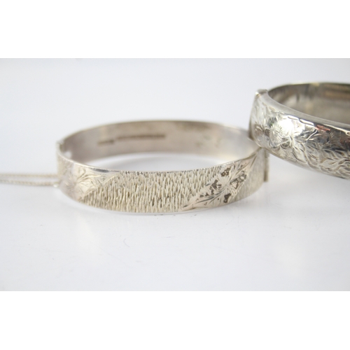 40 - Two Sterling Silver Mid Century Bangles inc. Textured, Etched, 52g