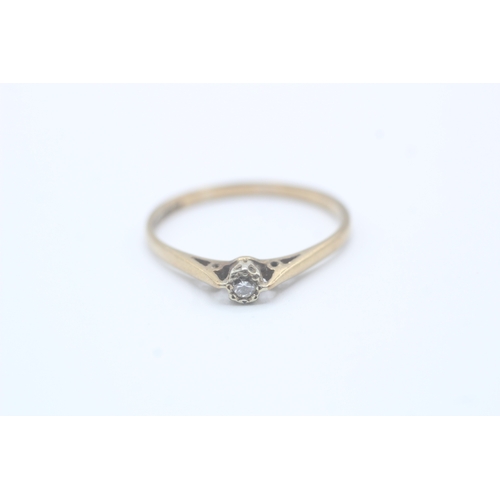 63 - 9ct gold round cut diamond solitaire dress ring (1.6g)- Size U