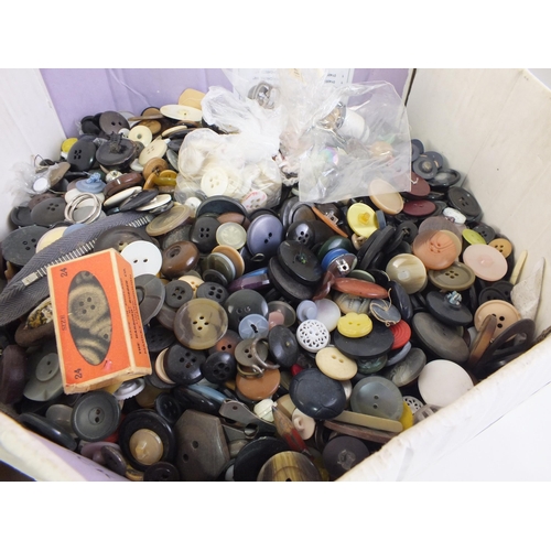 128 - One large box and suitcase of old buttons