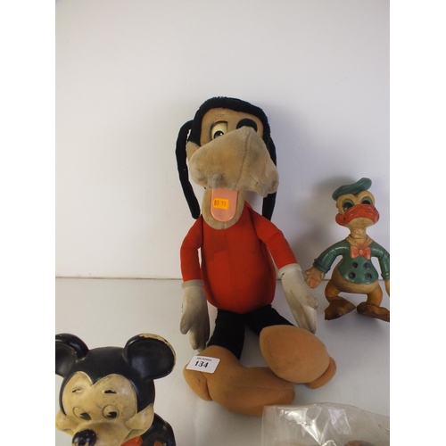 134 - Large goofy vintage talking dog and mickey mouse, donald duck and one other