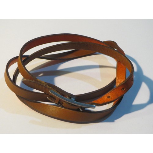 65 - Vintage Hermes Triple row brown leather bracelet.