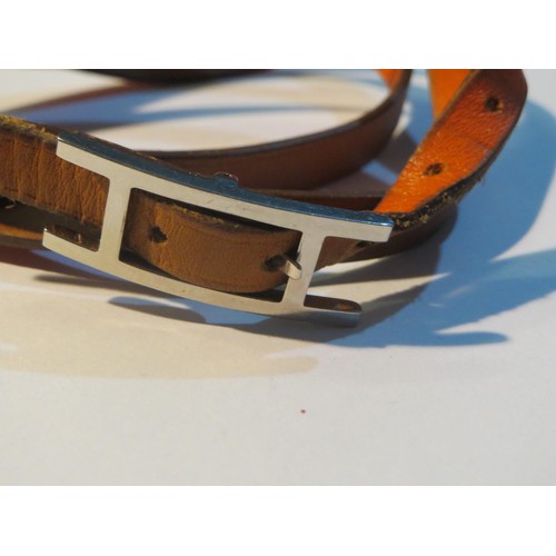 65 - Vintage Hermes Triple row brown leather bracelet.