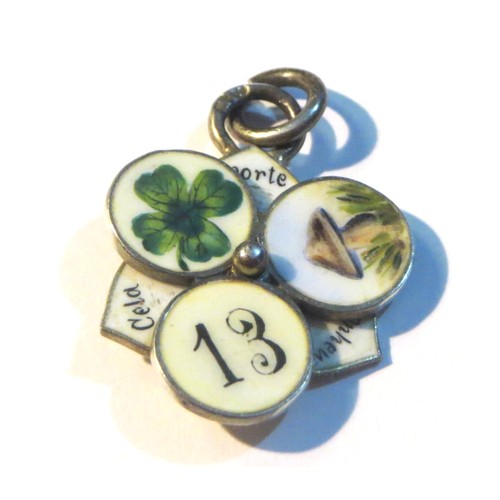 84 - Victorian French enamelled silver rotating lucky charm pendant/charm.