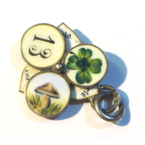 84 - Victorian French enamelled silver rotating lucky charm pendant/charm.