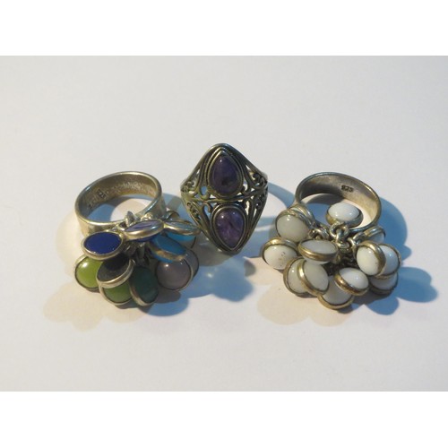 89 - Three silver gemstone rings.