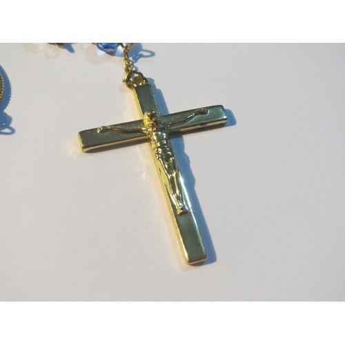 91 - Gold tone Blue glass and Porcelain Rosary.