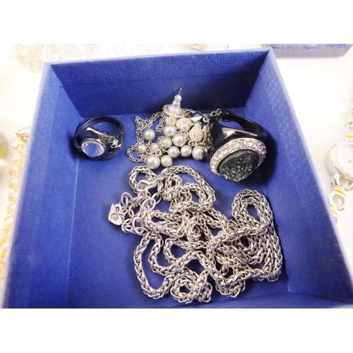 216 - Box of designer branded quality jewellery including swarovski, fossil, kirks folly