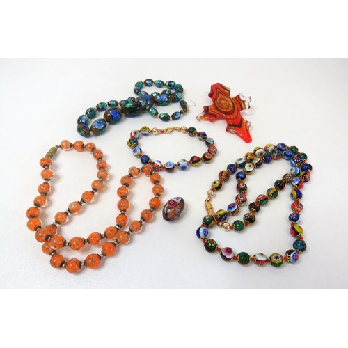 67 - Vintage Venetian Millefiori bead necklace & bracelet, Large Murano glass pendant etc.