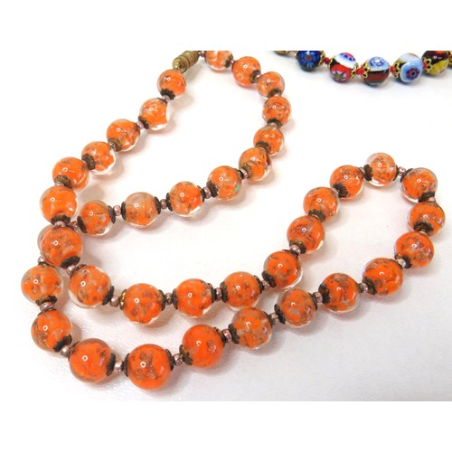 67 - Vintage Venetian Millefiori bead necklace & bracelet, Large Murano glass pendant etc.