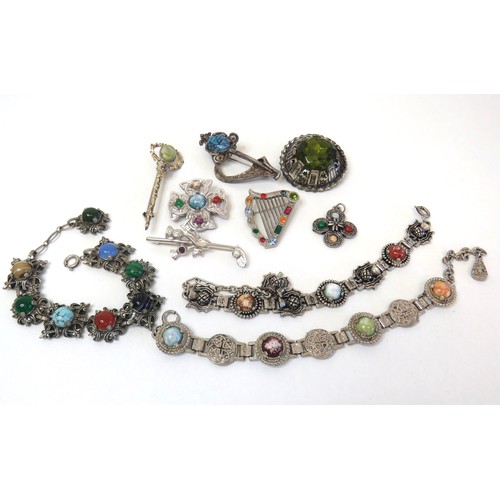 68 - Vintage Scottish Jewellery includes signed Miracle, brooches, bracelet and pendant.