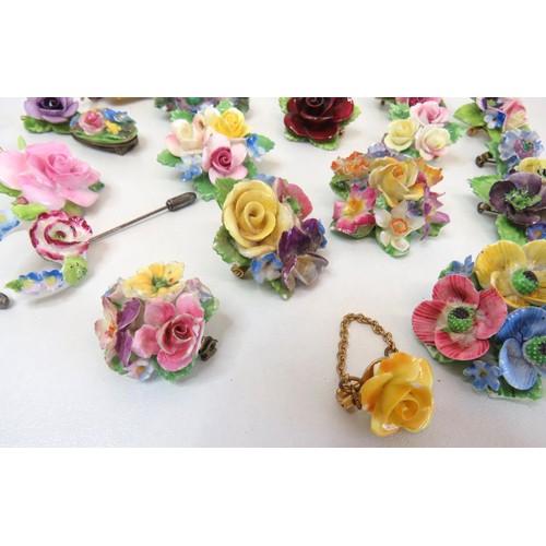 276 - Collection of vintage Bone China floral brooches