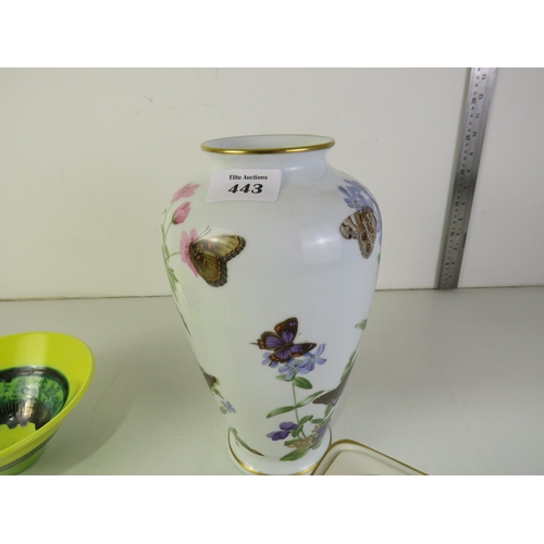 443 - Porcelain mint vase, retro teapot, mug and retro yellow bowl