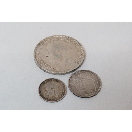 44 - Pre 1920 British silver coins, 1915 Halfcrown, 1821 Sixpence, 1918 3d