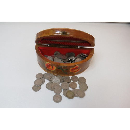 42 - Wooden box with 200 old sixpence coins, George VI, QEII