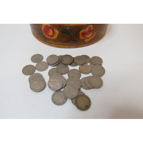 42 - Wooden box with 200 old sixpence coins, George VI, QEII