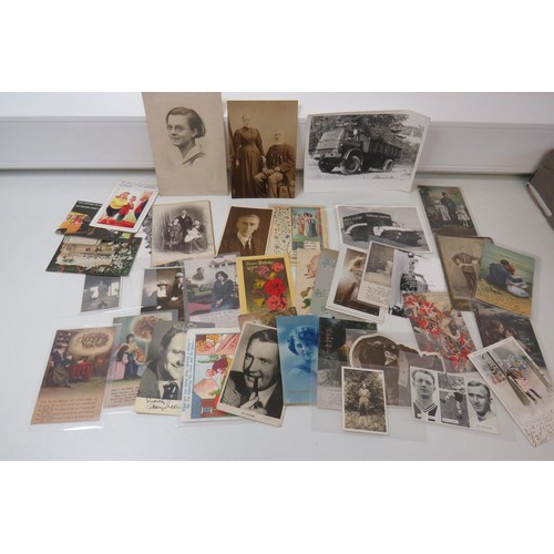 50 - Old cabinet cards, postcards, military, photos etc