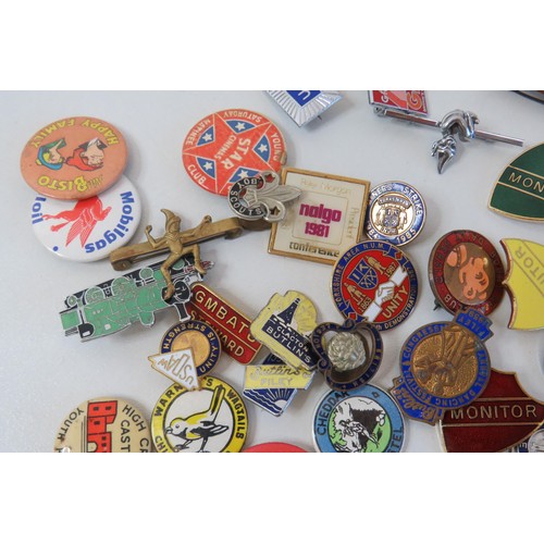 59 - Thirty-five badges including mobiloil, miner, butlins, advertising unions