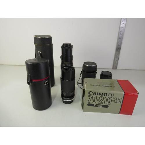 278 - Four camera lens including Boxed Canon FD Zoom and Auto Super Travenar.