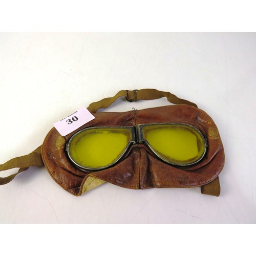 30 - Period triplex safety glass aero mask pilot goggles - approx WW1 era.