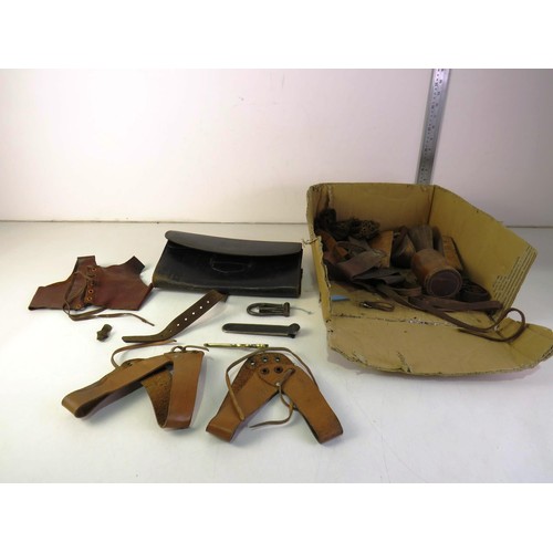 33 - Midland Bank limited leather wallet/bag and an assortment of vintage shoe making equipment.