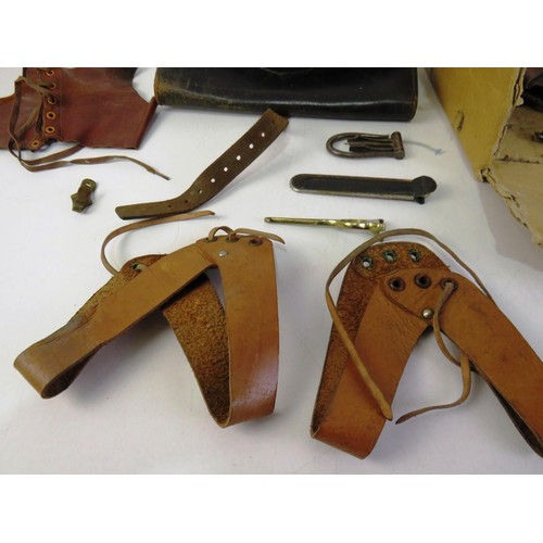 33 - Midland Bank limited leather wallet/bag and an assortment of vintage shoe making equipment.