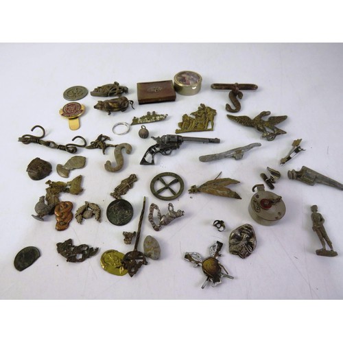 38 - Job lot of small assorted metal collectables including trinkets, badges etc.