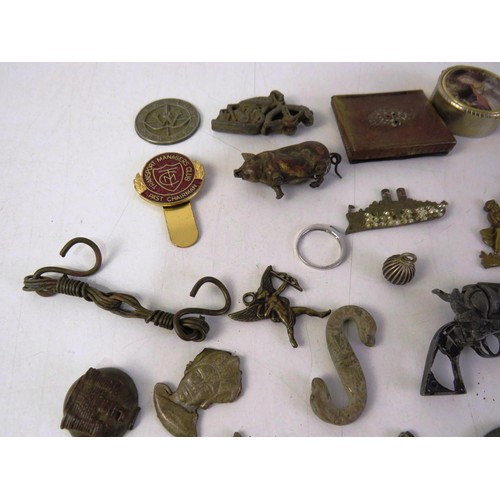 38 - Job lot of small assorted metal collectables including trinkets, badges etc.