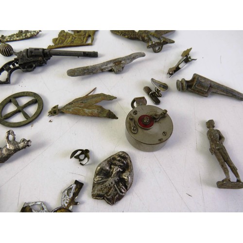 38 - Job lot of small assorted metal collectables including trinkets, badges etc.