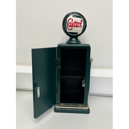 184 - Green wooden Castrol petrol pump storage cabinet.