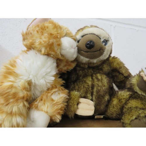 198 - A 'paws' sloth cuddly toy and rocky ginger cat cuddly toy