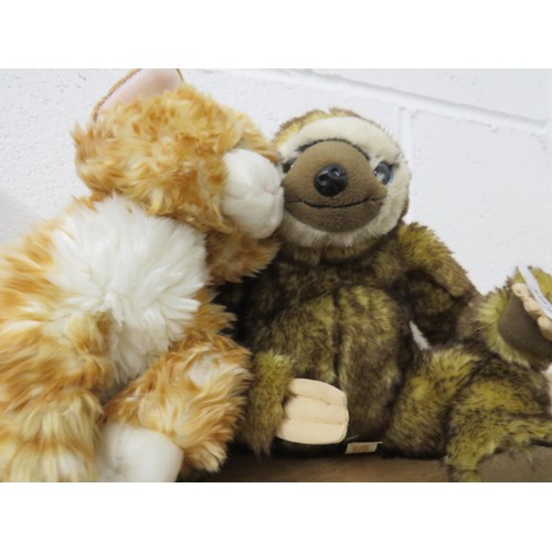 198 - A 'paws' sloth cuddly toy and rocky ginger cat cuddly toy