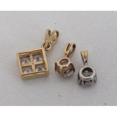 3 - Three 9ct gold CZ pendants.
Total weight 2.4g.