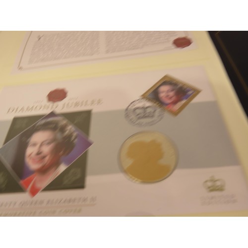 196 - Westminster QEII 90th Birthday commemorative cover collection (coins and stamps) two folders and QEI... 