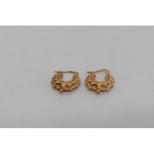 15 - Vintage 9ct Gold spike Creole hoop earrings, 1.4g.