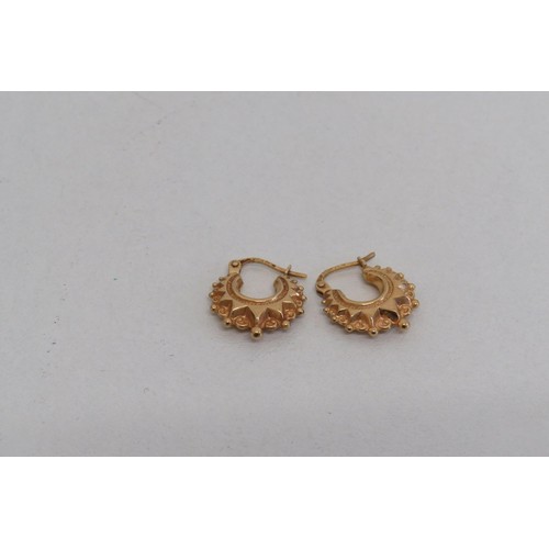 15 - Vintage 9ct Gold spike Creole hoop earrings, 1.4g.