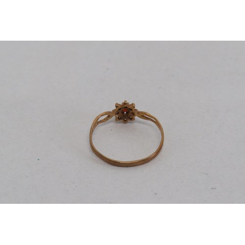 17 - 9ct Gold Garnet & CZ cluster ring size M, 0.7g