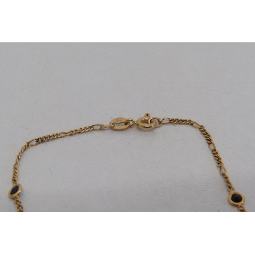 19 - 9ct Gold & Sapphire Figaro link bracelet, 1.1g
Length 6.5