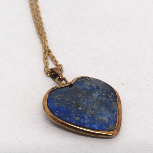 34 - 9ct Gold Lapis Lazuli & Diamond Heart pendant necklace, chain length 16