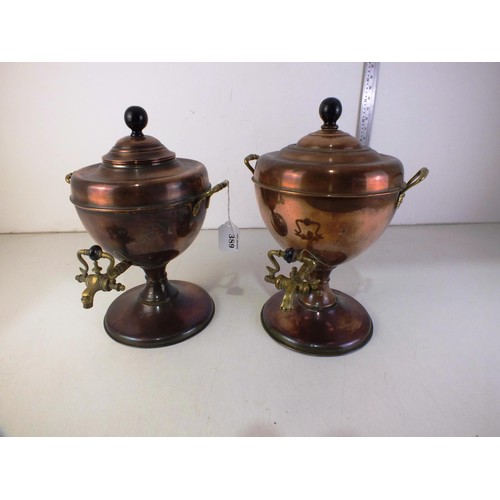 389 - Two copper tea urns