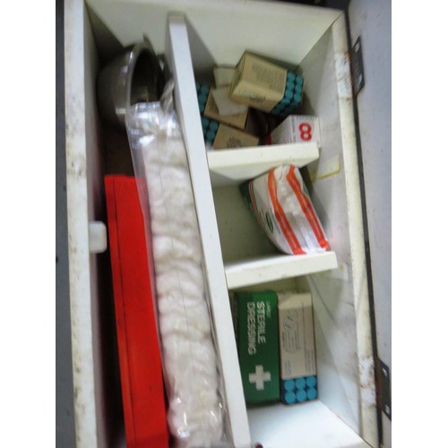 346 - Wooden first aid box and contents