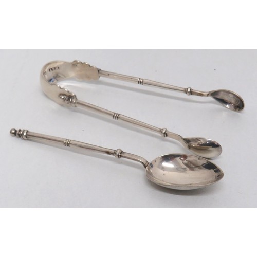 38 - Antique Cased set of six silver teaspoons and sugar tongs by Hiliard & Thomason C1898.