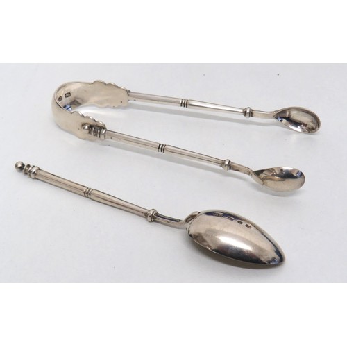 38 - Antique Cased set of six silver teaspoons and sugar tongs by Hiliard & Thomason C1898.