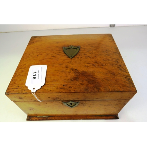 116 - Antique golden oak writing / travel box