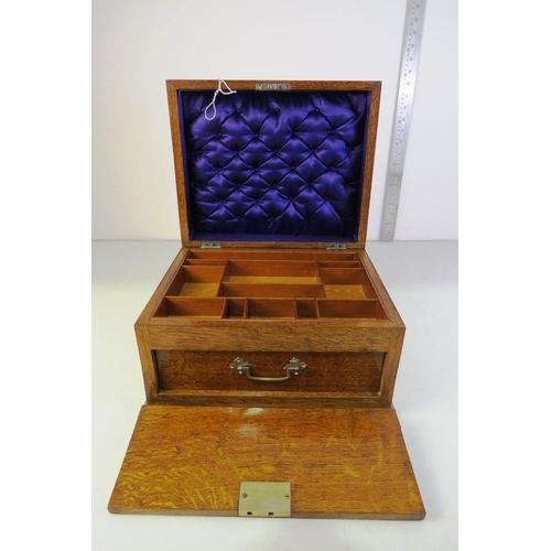 116 - Antique golden oak writing / travel box